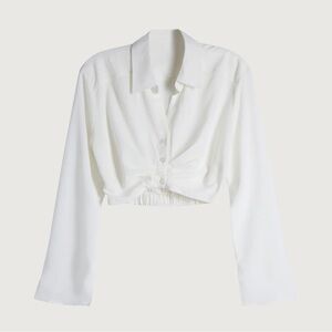 Oak & Fort Cream Cropped Twist Front Top